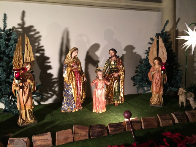 The restored crib figures in situ in St Alphonse